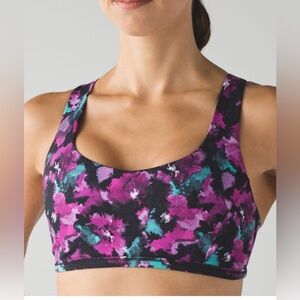 Lululemon Free to Be Sports Bra Size 6 Purple Tones Flowered Print Strappy
